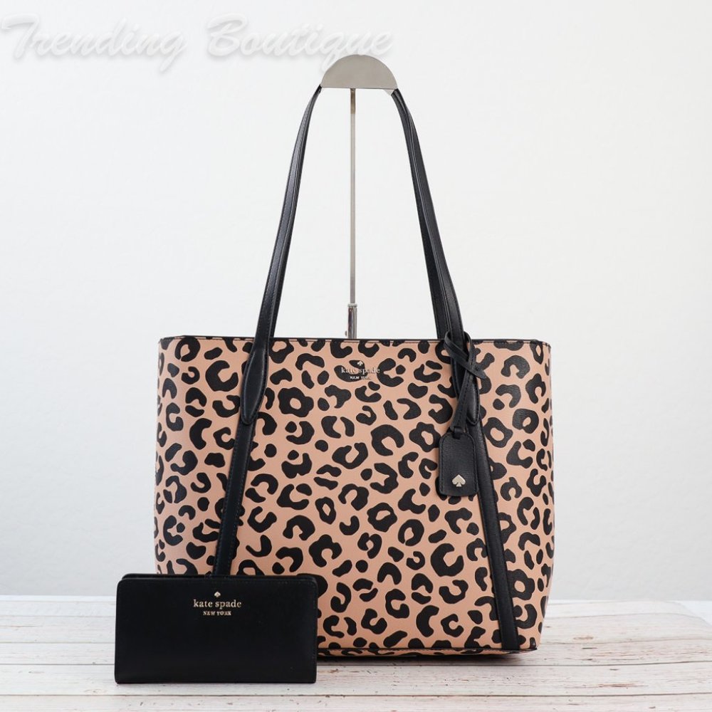NWT Kate Spade Cara Large Tote in Leopard Print & Bifold Wallet *SET*